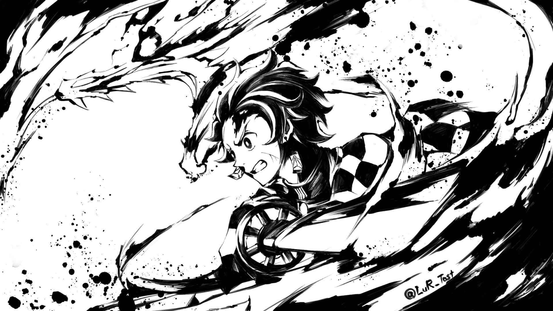 anime, black and white, wild hair, Full HD Desktop Wallpaper