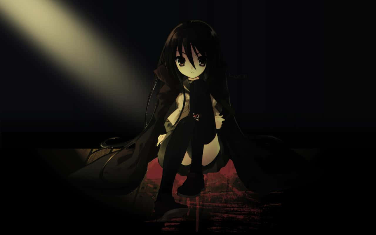 black and red anime, anime girl, long dark hair, HD Desktop Wallpaper