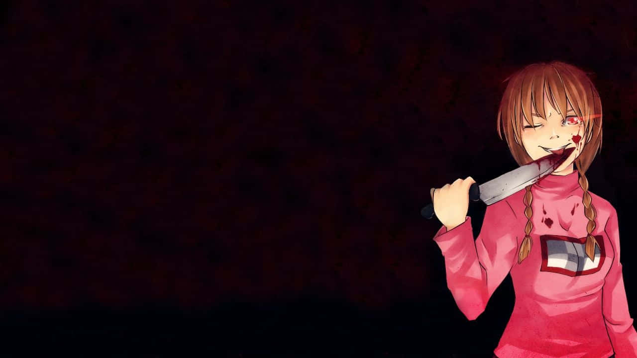 anime girl, braided hair, bloody knife, HD Desktop Wallpaper