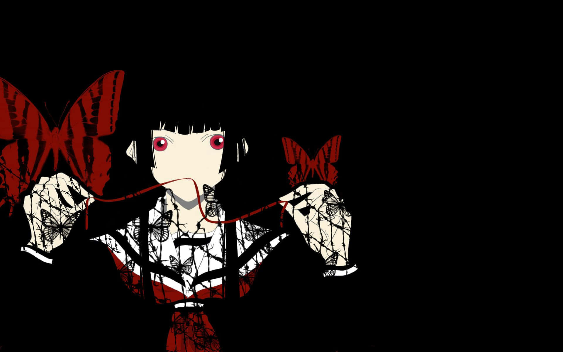 anime girl, red eyes, black hair, Full HD Desktop Wallpaper