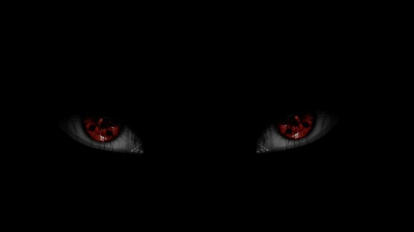 black and red anime, glowing red eyes, intricate black patterns, HD Desktop Wallpaper