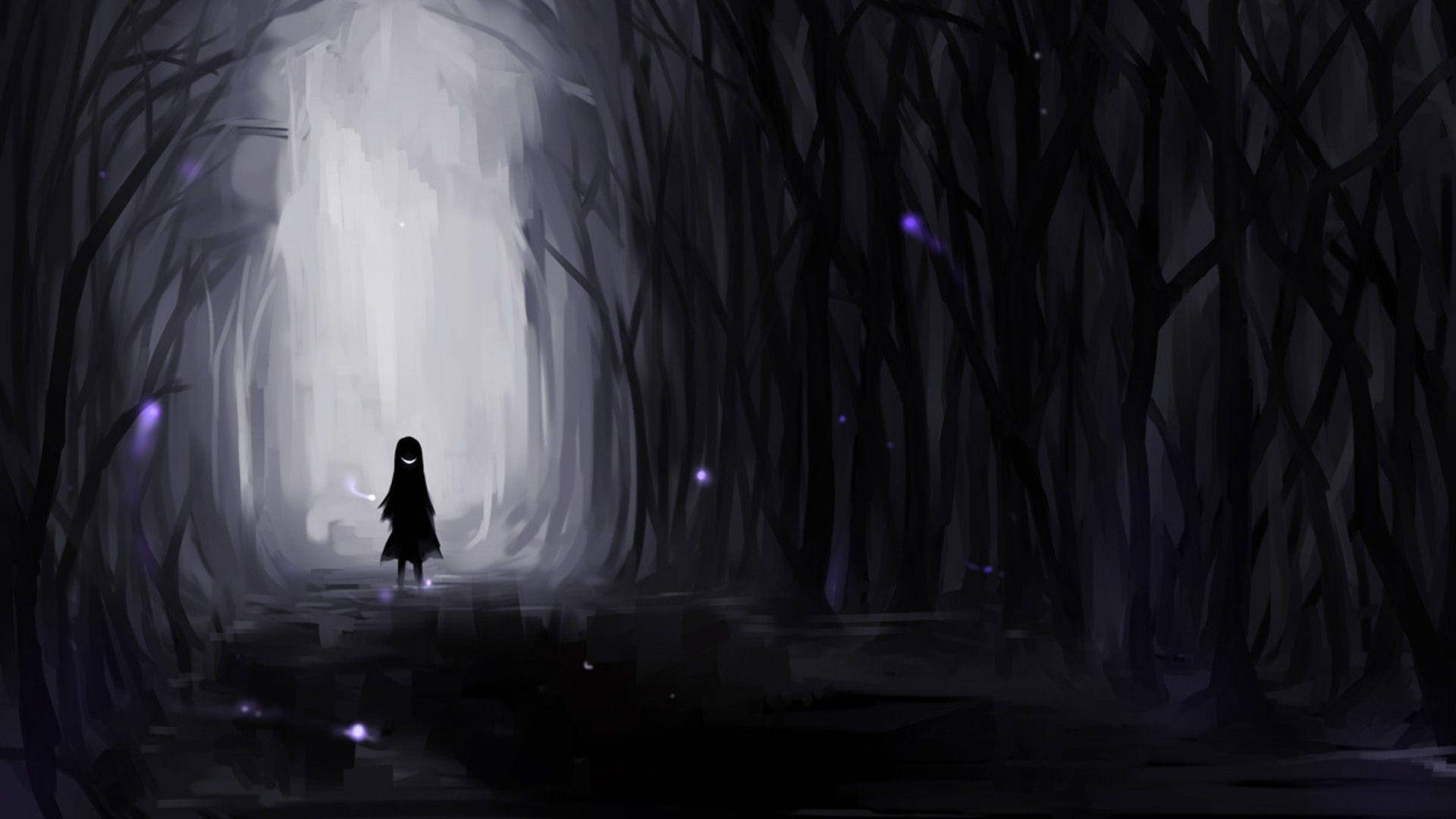 glowing eyes, dark forest, bright glowing tunnel, Full HD Desktop Wallpaper