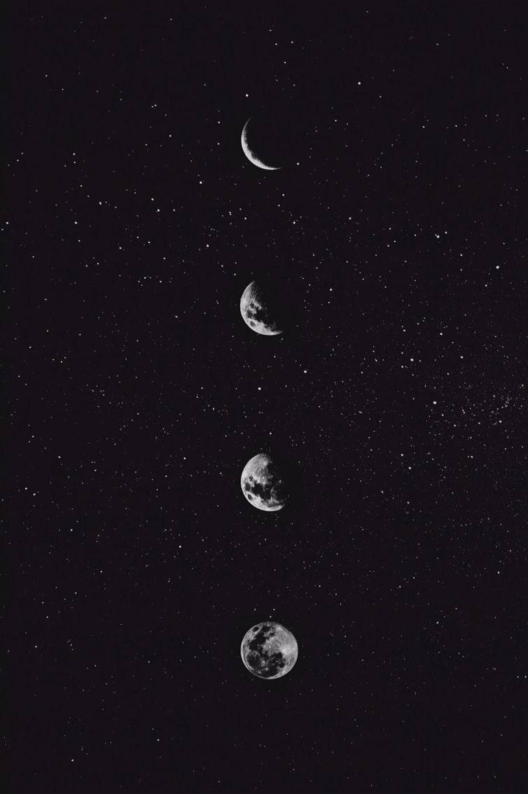 Black Aesthetic Phone, moon phases, starry night sky, SD Phone Wallpaper
