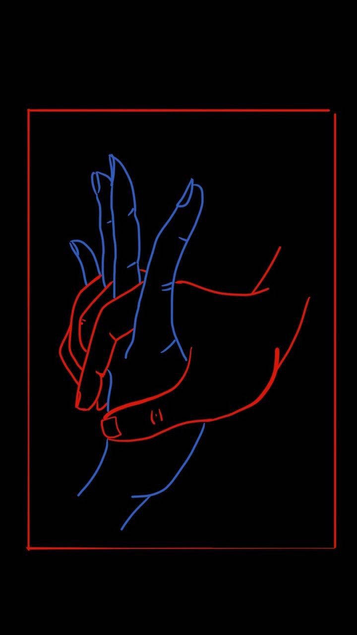 Black Aesthetic Phone, glowing red and blue neon lines, black background, HD Phone Wallpaper