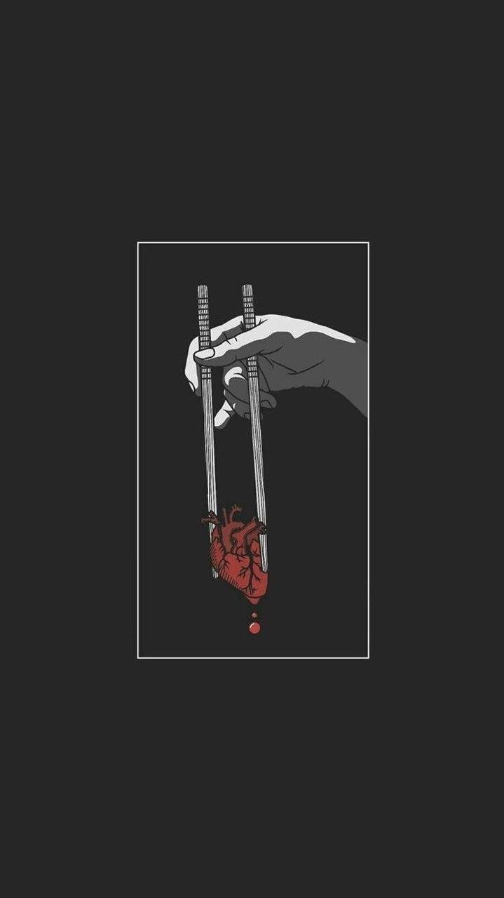 Black Aesthetic Phone, chopstick, heart, HD Phone Wallpaper