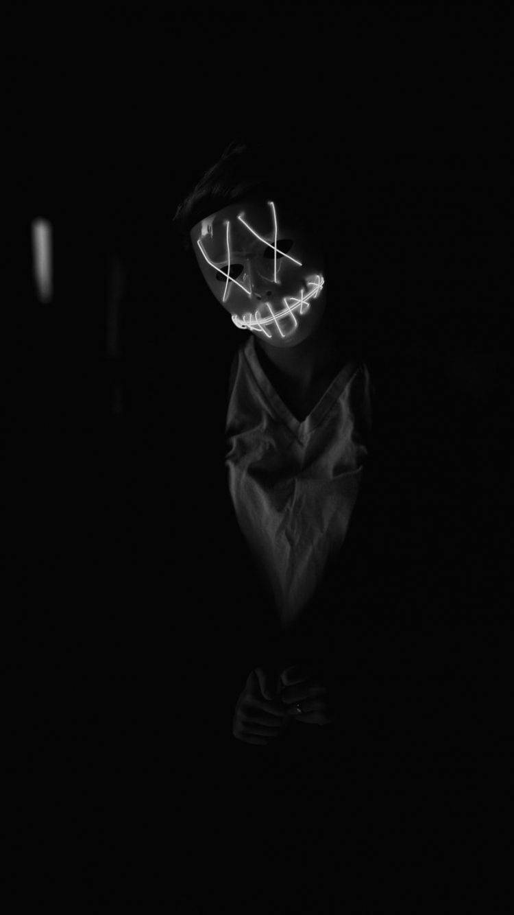 neon face, glowing white LED mask, total darkness, HD Phone Wallpaper