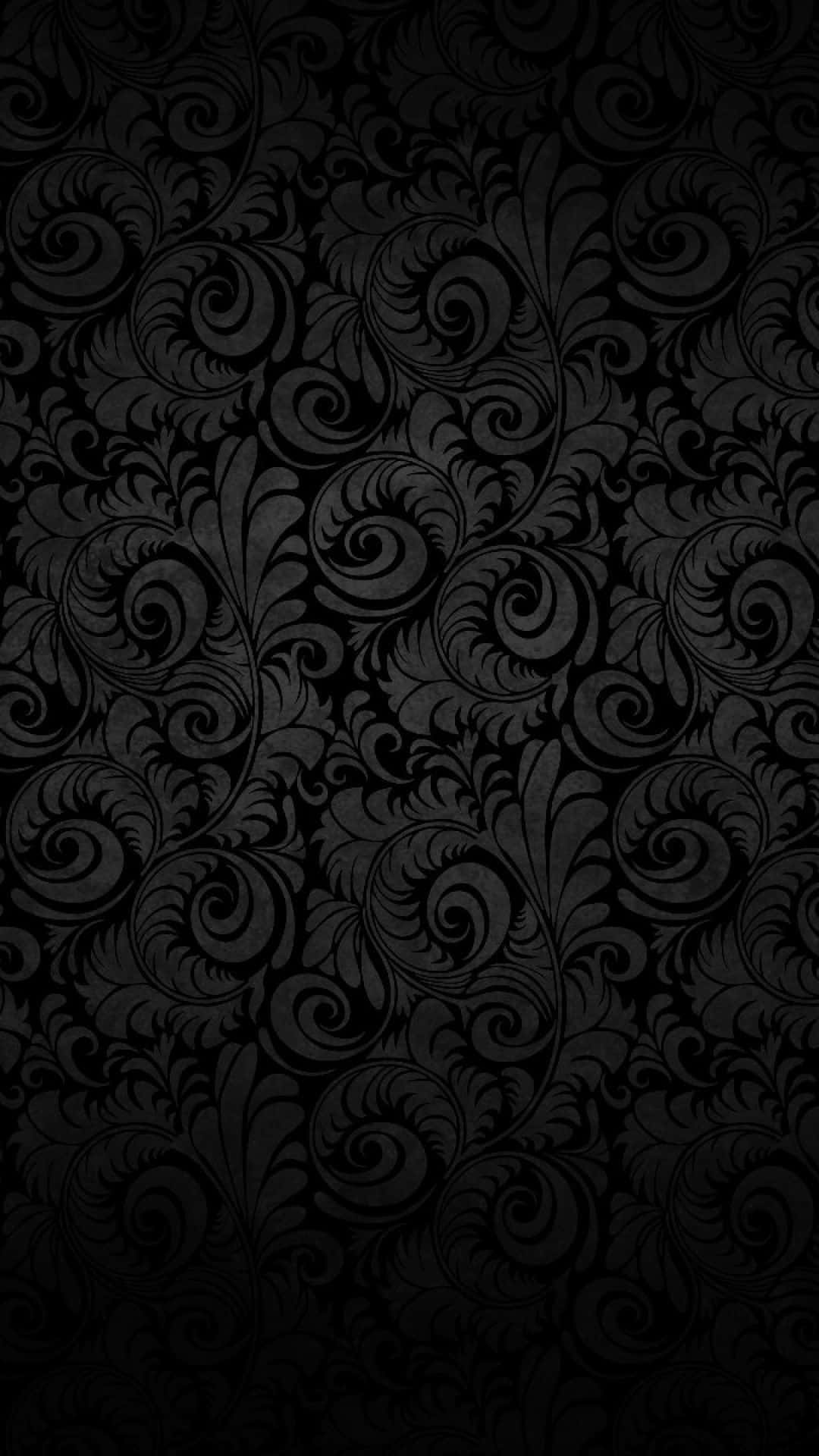 black damask pattern, swirling floral motifs, subtle shading, Full HD Phone Wallpaper
