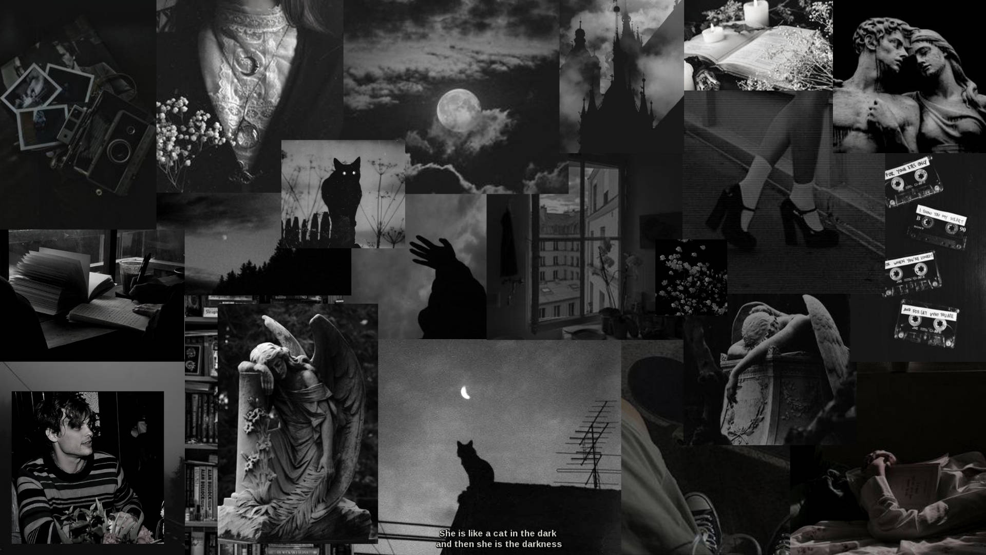 Night Black Aesthetic, collage, gothic imagery, Full HD Desktop Wallpaper