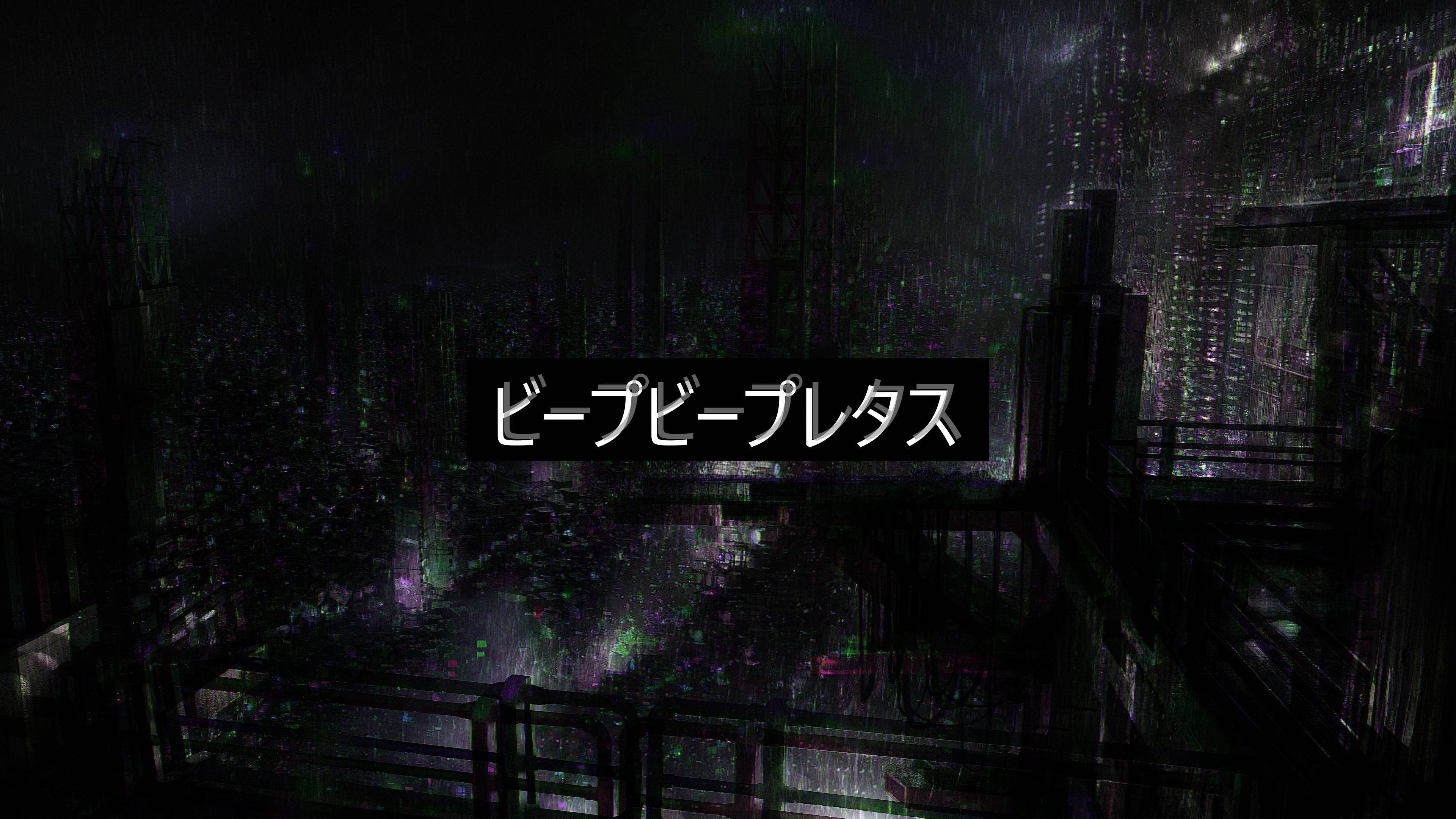 cyberpunk cityscape, neon-lit, glowing green and purple data streams, 4K Desktop Wallpaper