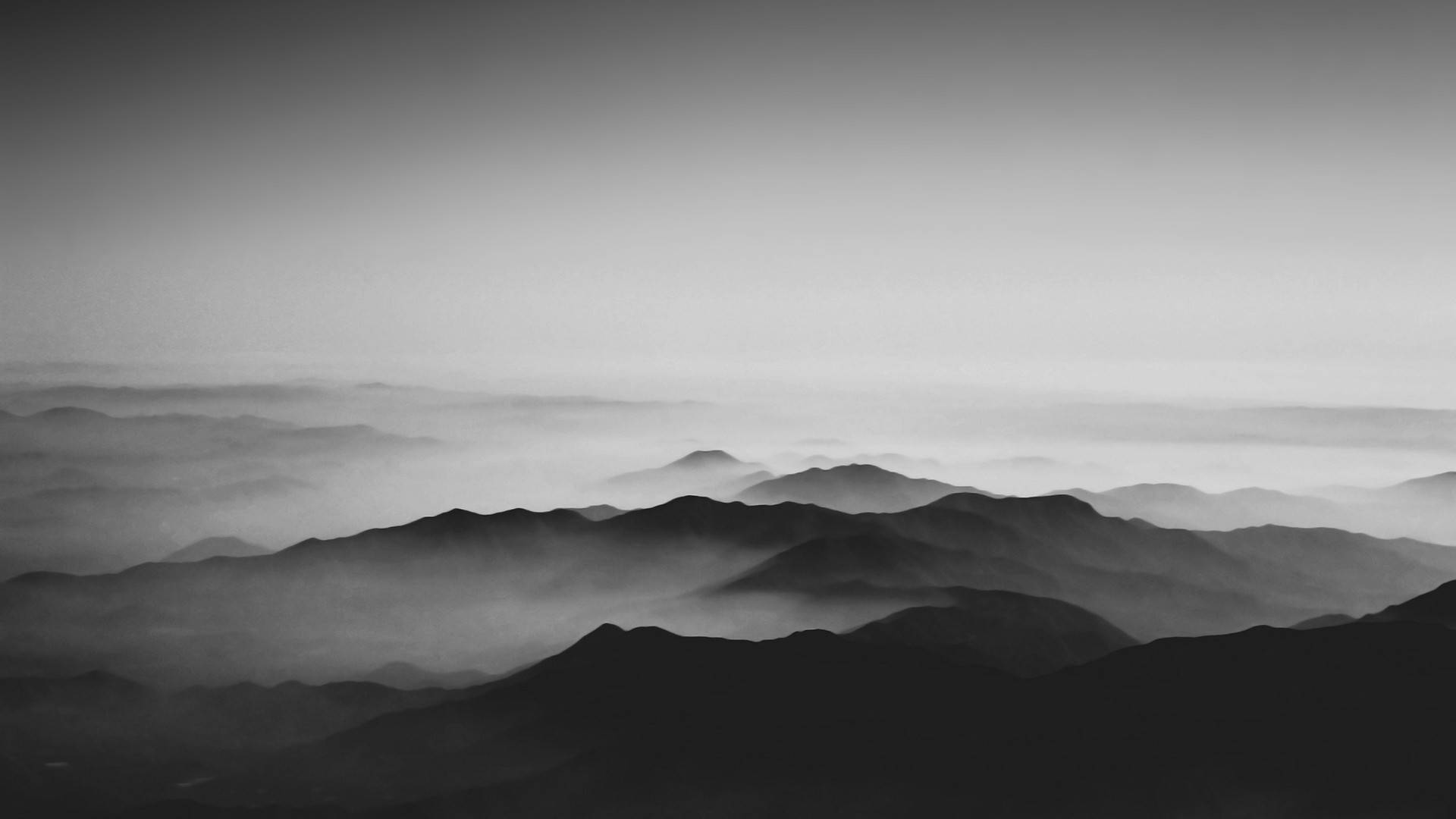 Black Mountain Aesthetic, monochrome mountain ridges, misty layers, Full HD Desktop Wallpaper