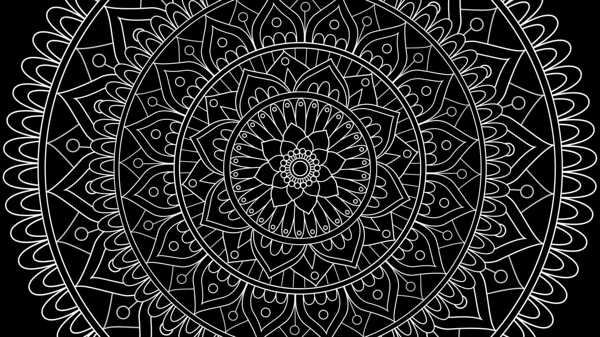 mandala, white line art, floral patterns, Full HD Desktop Wallpaper
