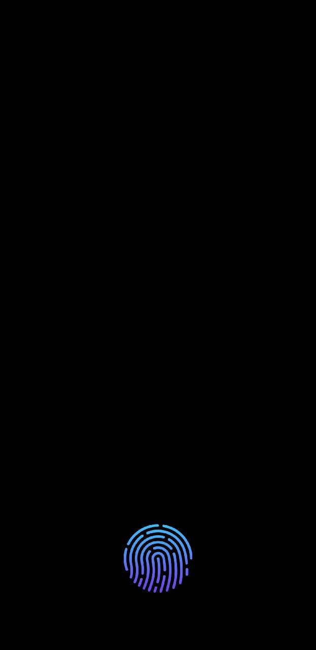 black fingerprint phone, glowing blue fingerprint icon, pure black background, HD Phone Wallpaper