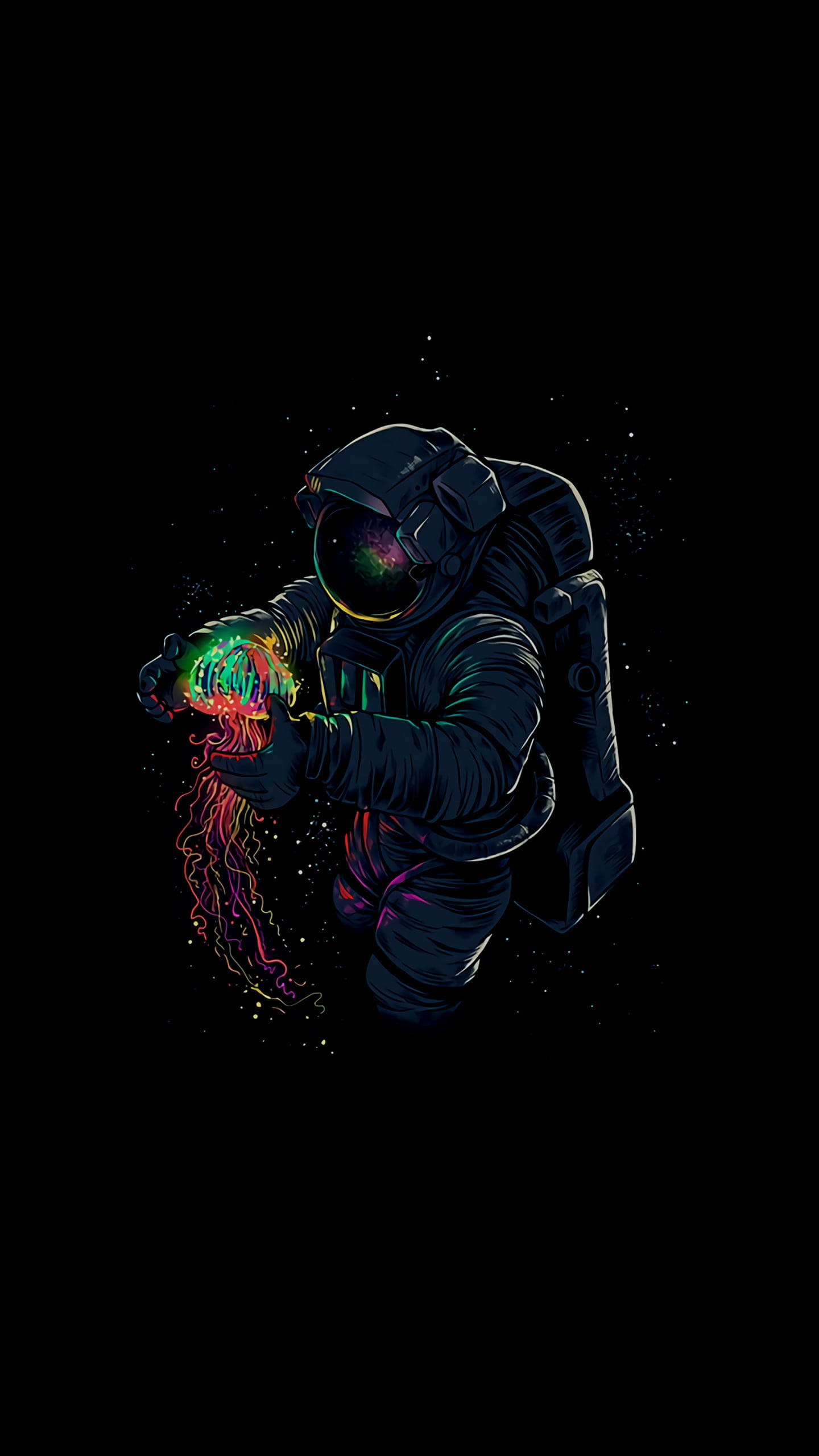 Black AMOLED, astronaut, dark suit, 2K Phone Wallpaper