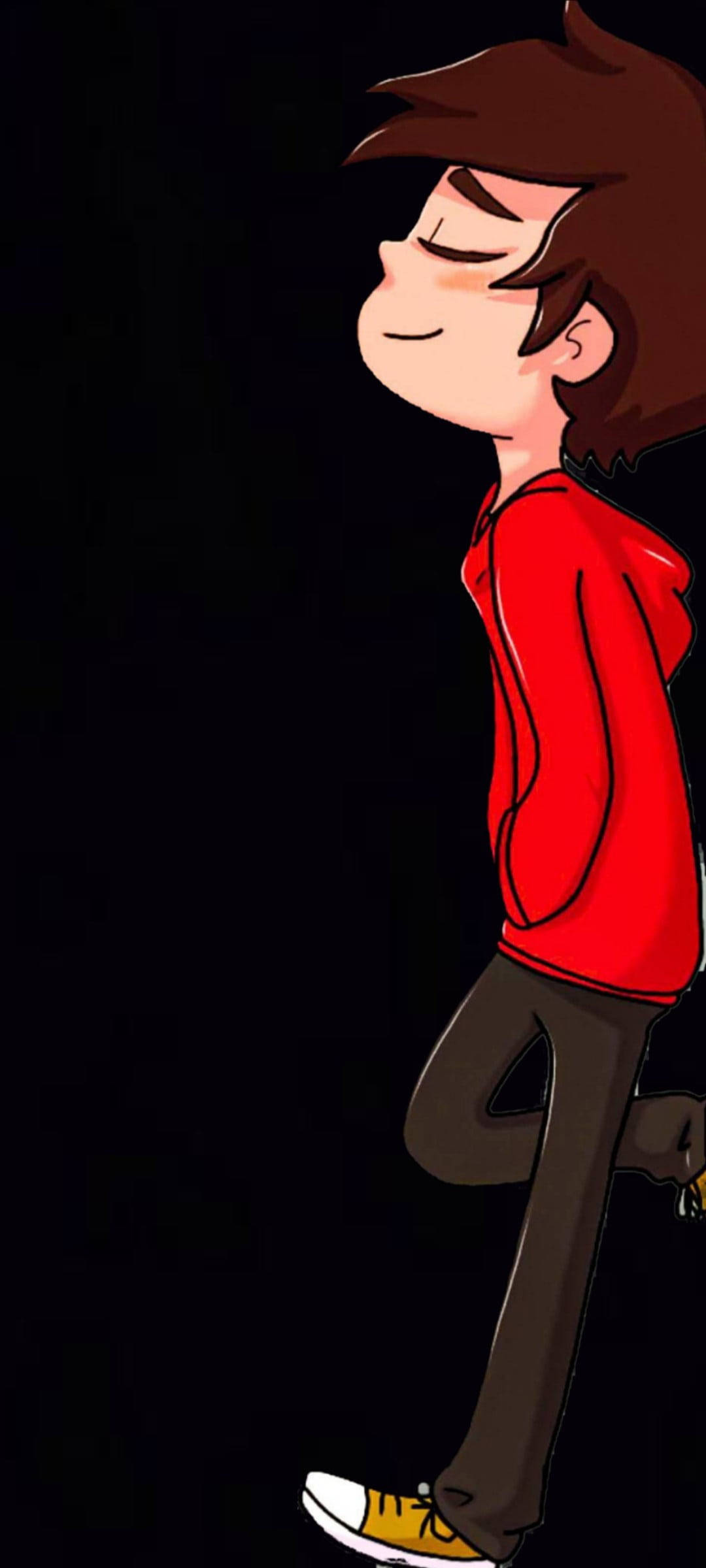 Black AMOLED, cartoon boy, red hoodie, Full HD Phone Wallpaper