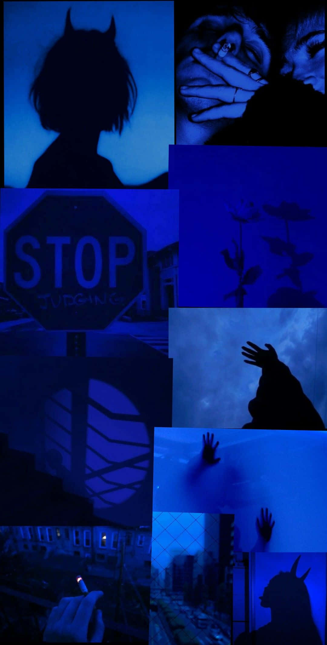 Black Blue Aesthetic, blue-toned images, silhouettes, Full HD Phone Wallpaper