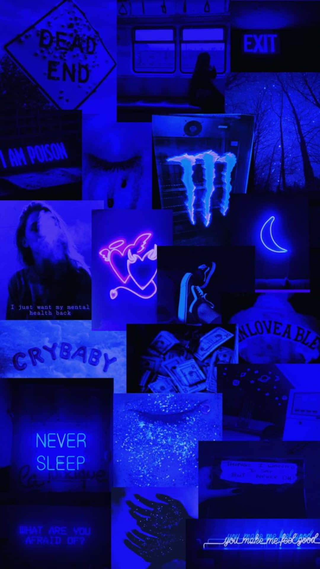 Black Blue Aesthetic, neon signs, lyrics, Full HD Phone Wallpaper