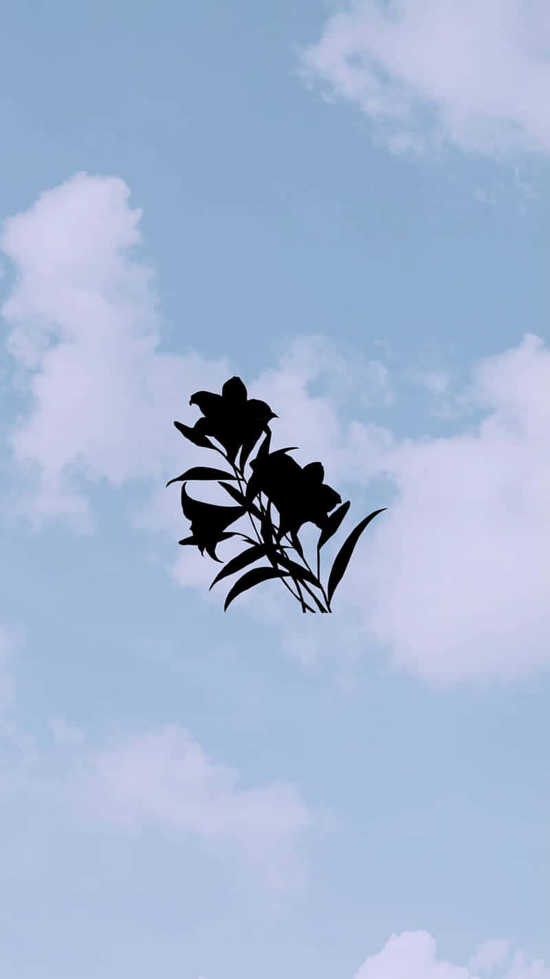 lily branch, soft blue sky, fluffy white clouds, HD Phone Wallpaper