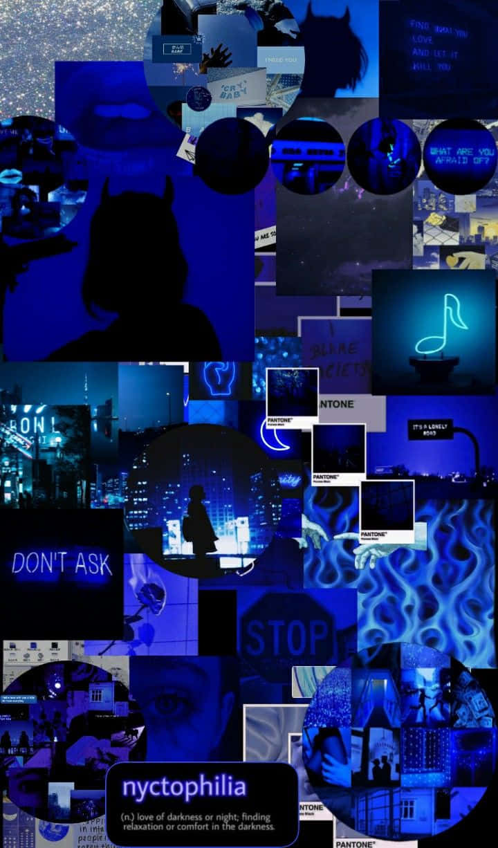 Blackand Blue Aesthetic Collage, neon signs, urban night scenes, SD Phone Wallpaper