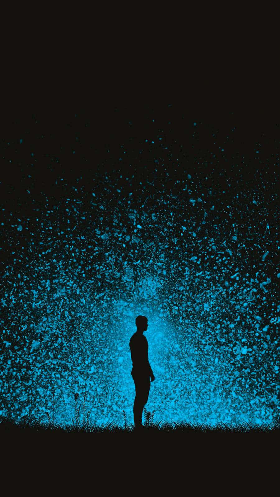 Black And Blue iPhone, black sky, glowing blue particles, HD Phone Wallpaper