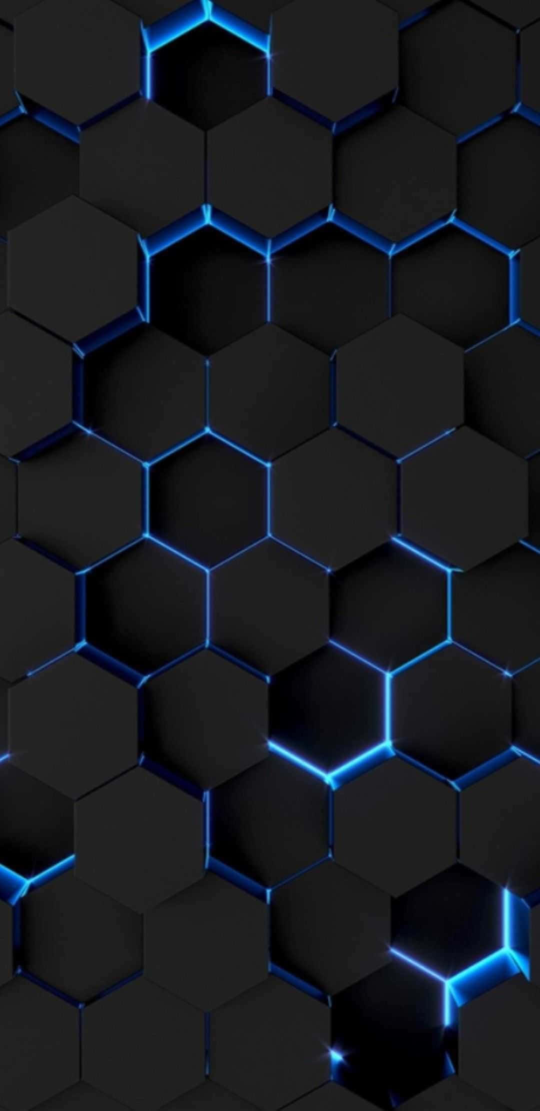 Black And Blue iPhone, black hexagonal tiles, vibrant blue neon lines, Full HD Phone Wallpaper