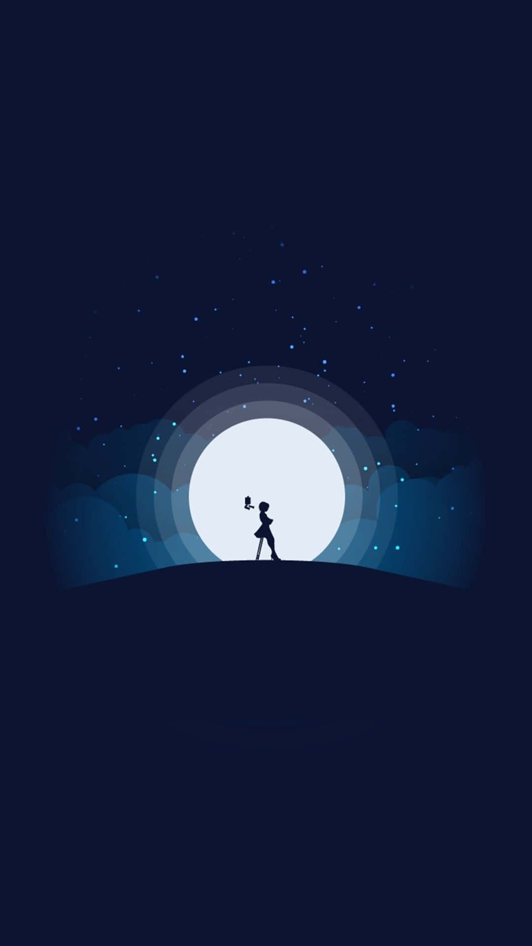black and blue iPhone, glowing moon, concentric rings, Full HD Phone Wallpaper