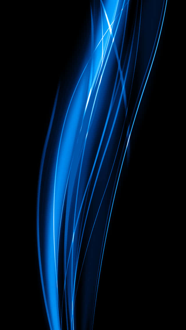 black and blue iPhone, vibrant blue light streaks, pure black background, SD Phone Wallpaper