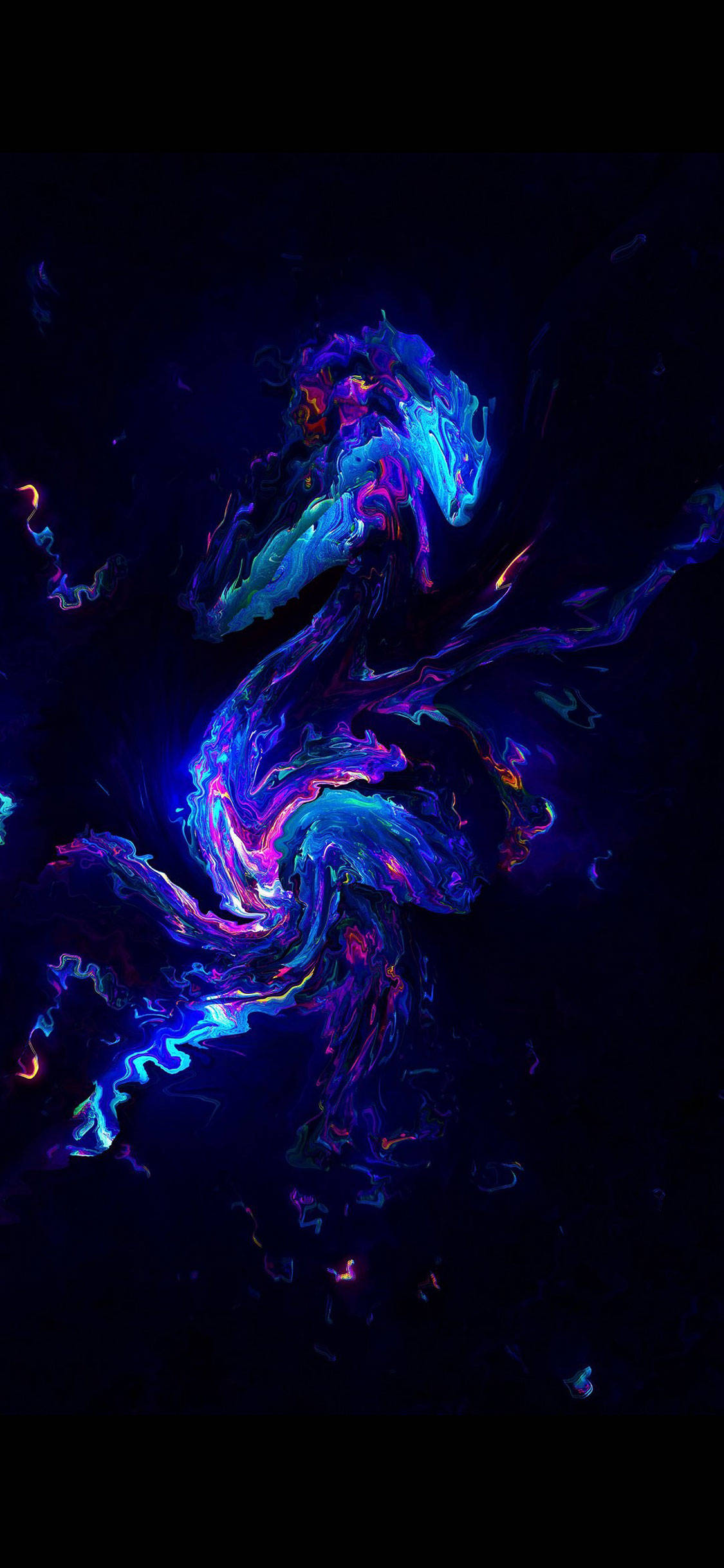neon blue, purple liquid swirls, deep black background, Full HD Phone Wallpaper