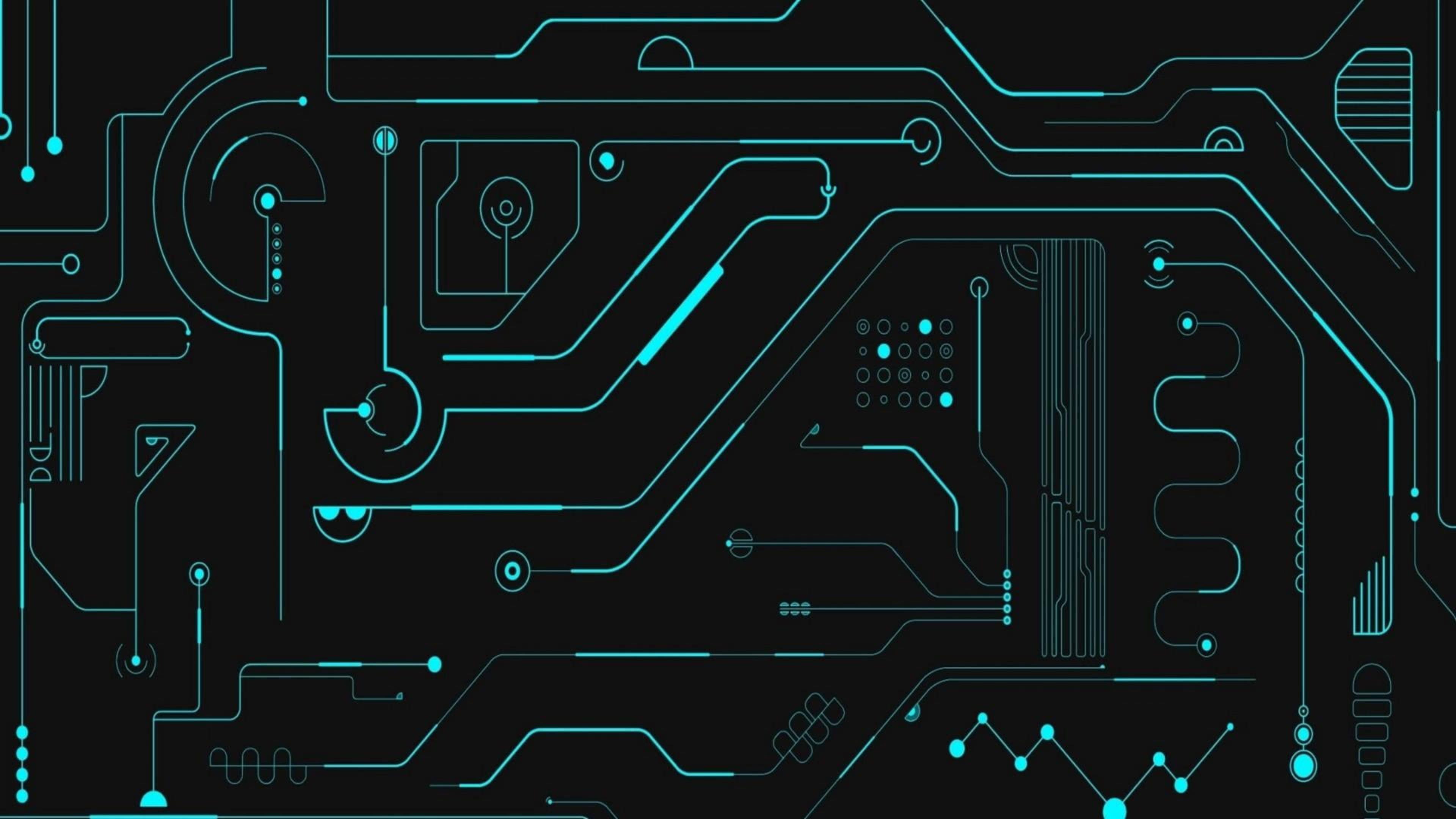 electronic circuit design, glowing cyan, circuit board pattern, 4K Desktop Wallpaper