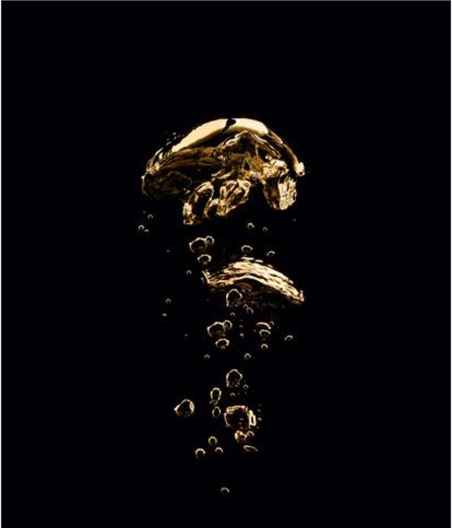 black background, golden liquid splash, trailing bubbles, HD Phone Wallpaper