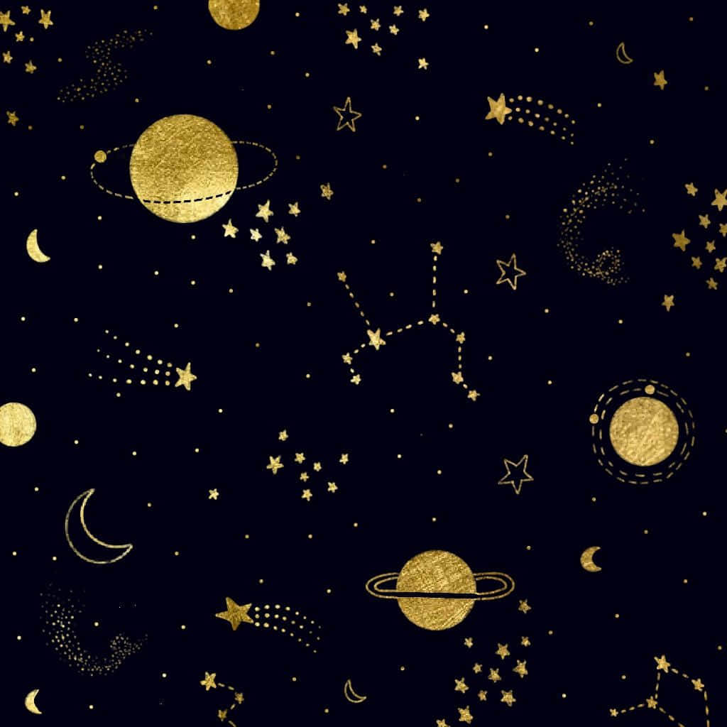 Black And Gold Aesthetic, gold celestial pattern, deep navy, SD Desktop Wallpaper
