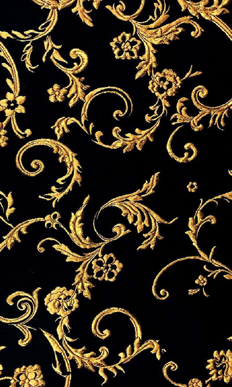 black and gold aesthetic, golden floral, vine motifs, SD Phone Wallpaper