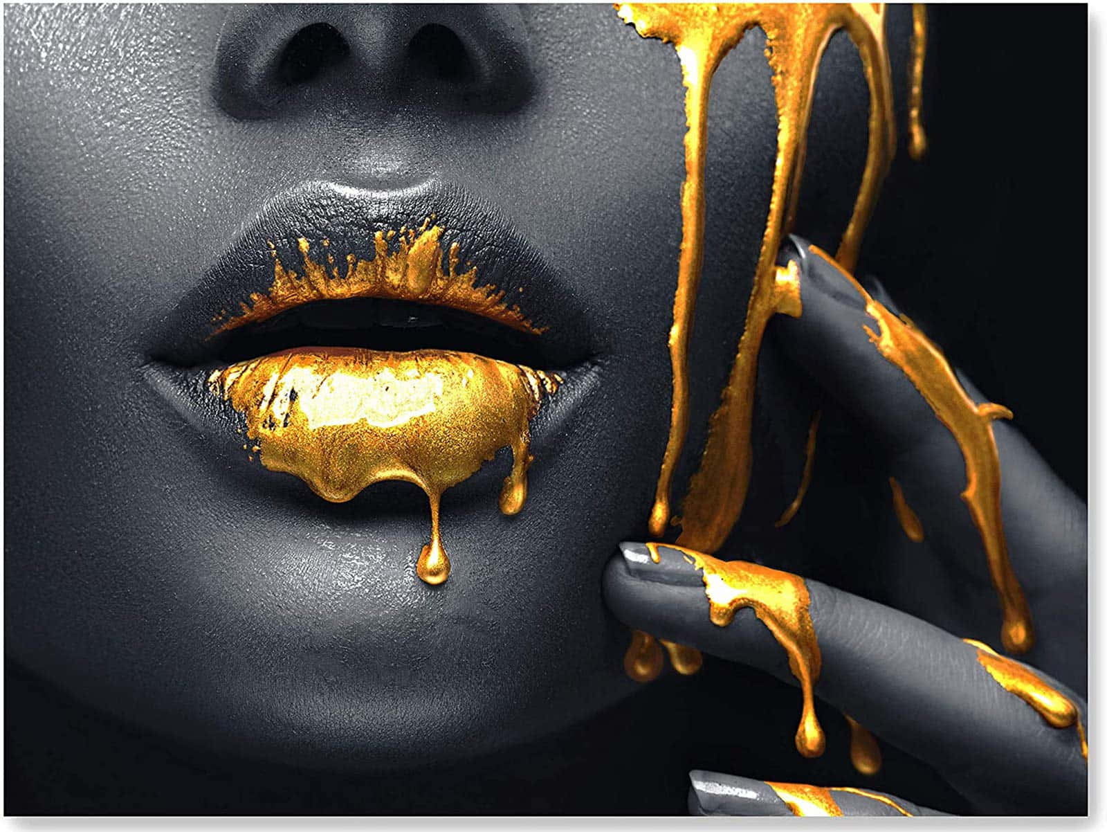 black paint, molten gold, lips, HD Desktop Wallpaper