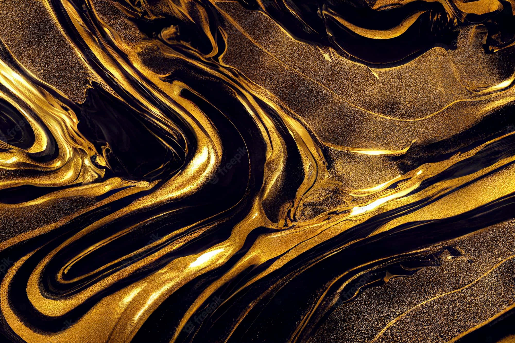 black and gold aesthetic, lustrous golden liquid, sinuous waves, Full HD Desktop Wallpaper