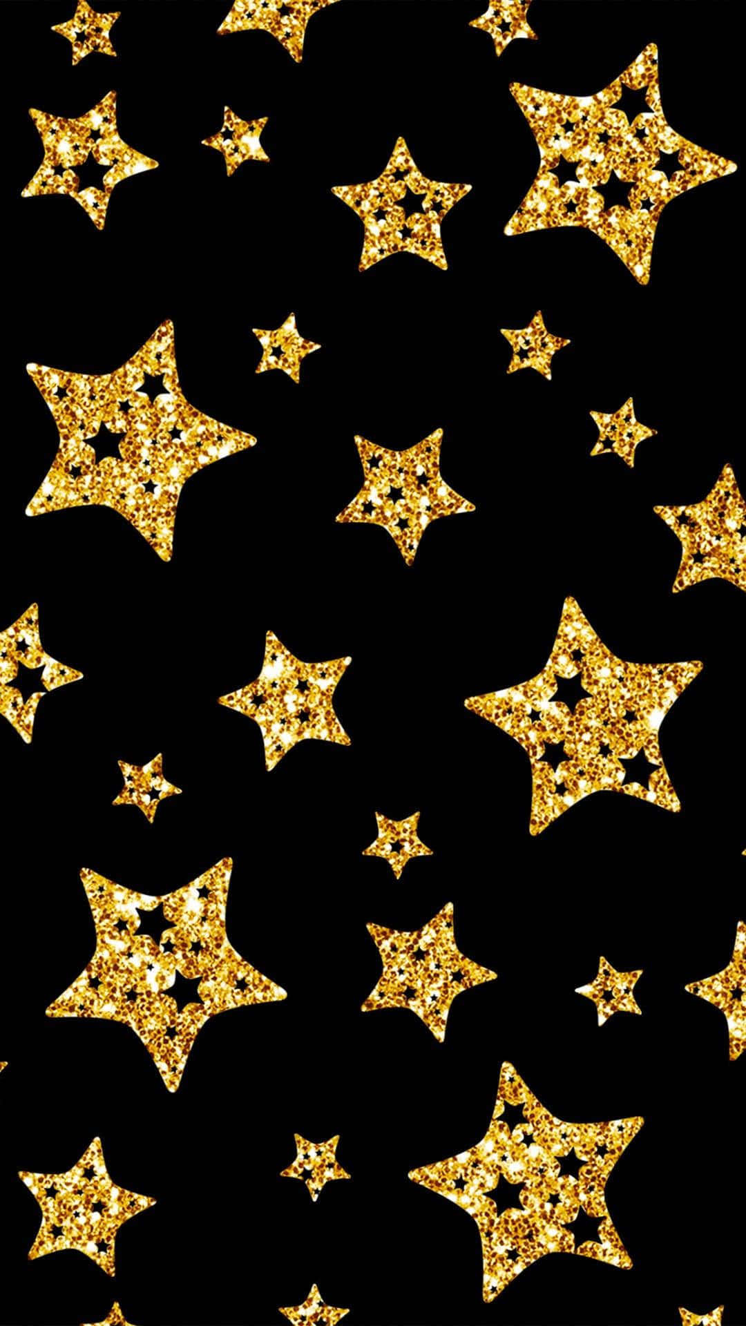 Black And Gold Aesthetic, golden glittery stars, solid black background, Full HD Phone Wallpaper