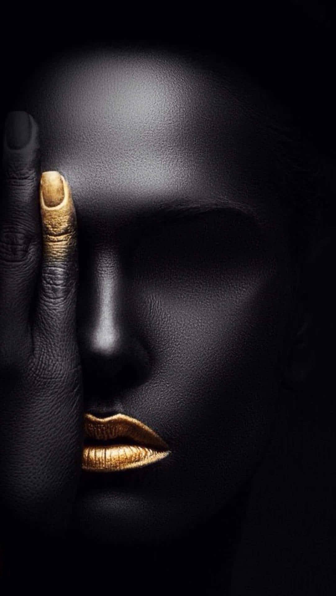 black skin, gold lips, gold fingernail, Full HD Phone Wallpaper