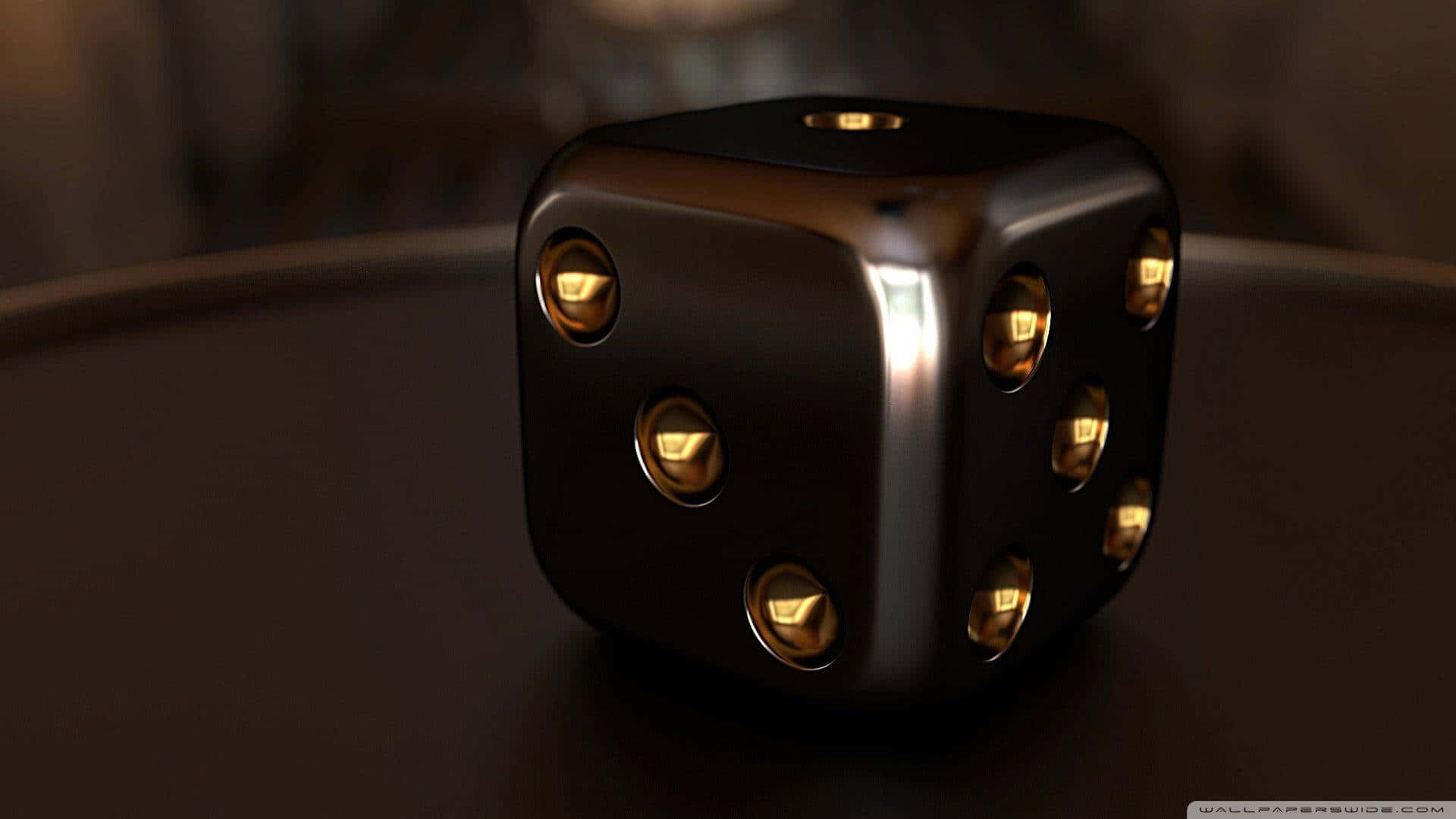 black and gold dice, glossy black, golden pips, Full HD Desktop Wallpaper
