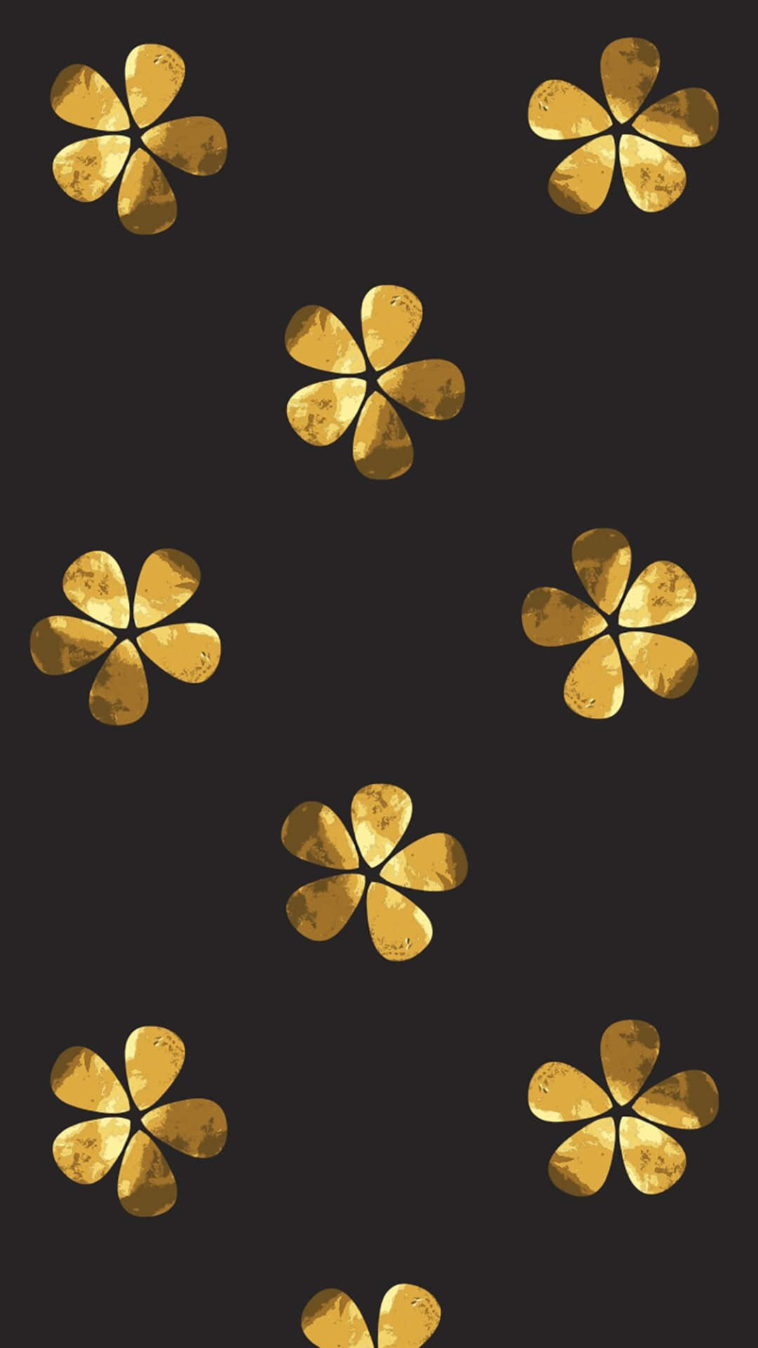 Black And Gold Aesthetic, golden five-petal flowers, textured metallic sheen, Full HD Phone Wallpaper