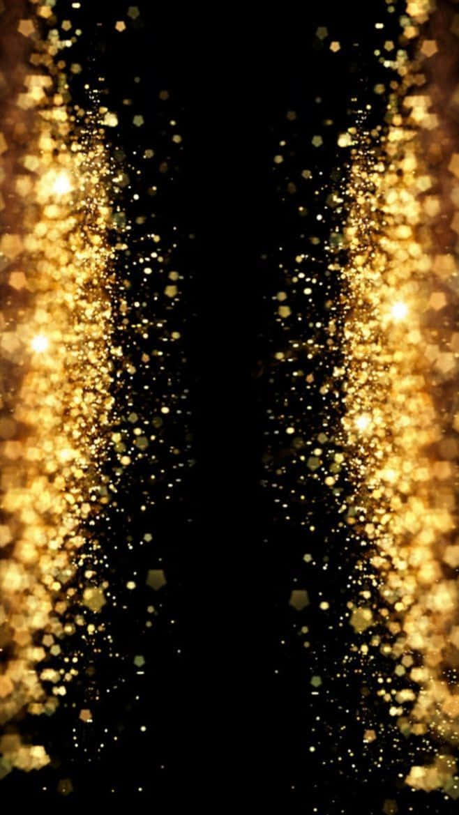 black and gold aesthetic, golden hexagonal glitter particles, deep black background, SD Phone Wallpaper