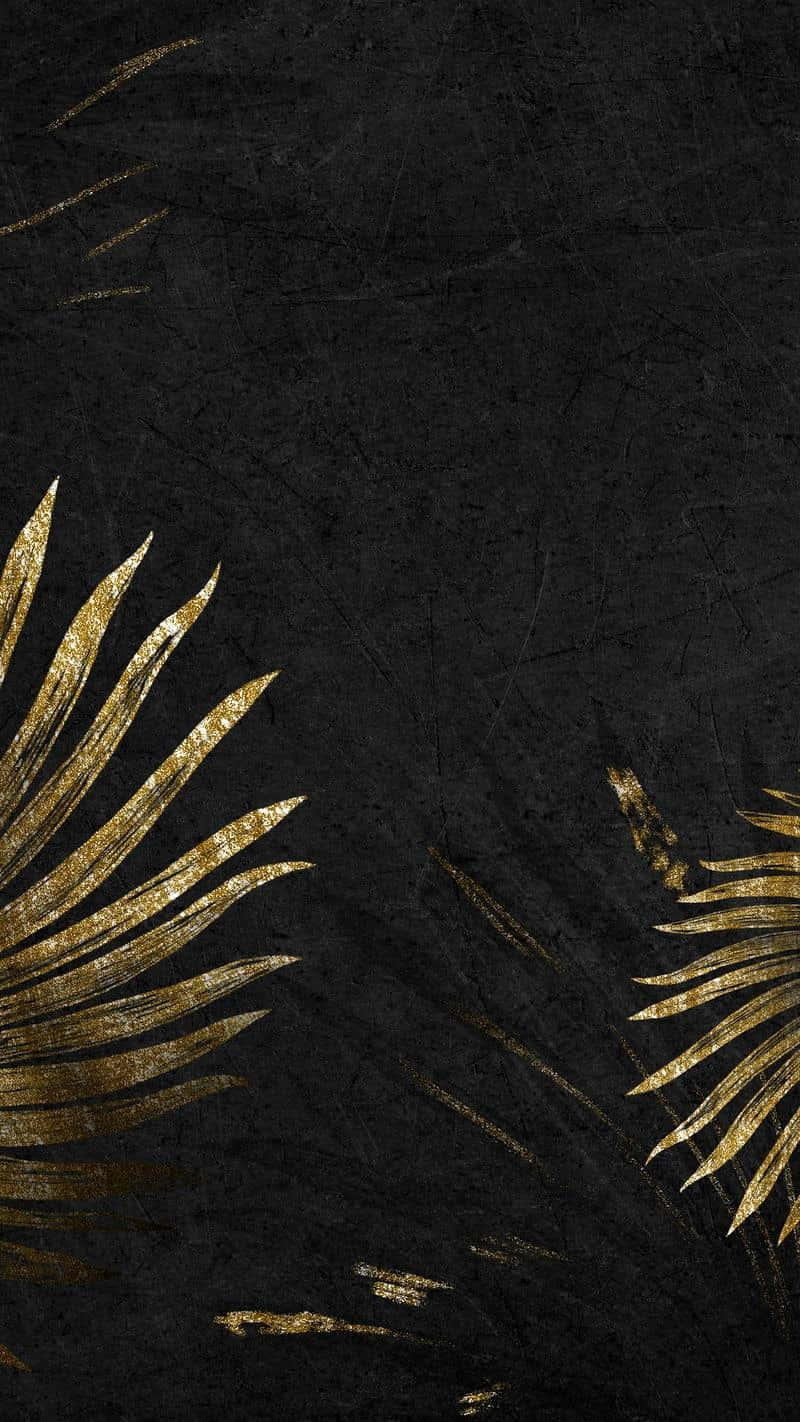 black and gold aesthetic, golden palm fronds, textured black background, HD Phone Wallpaper