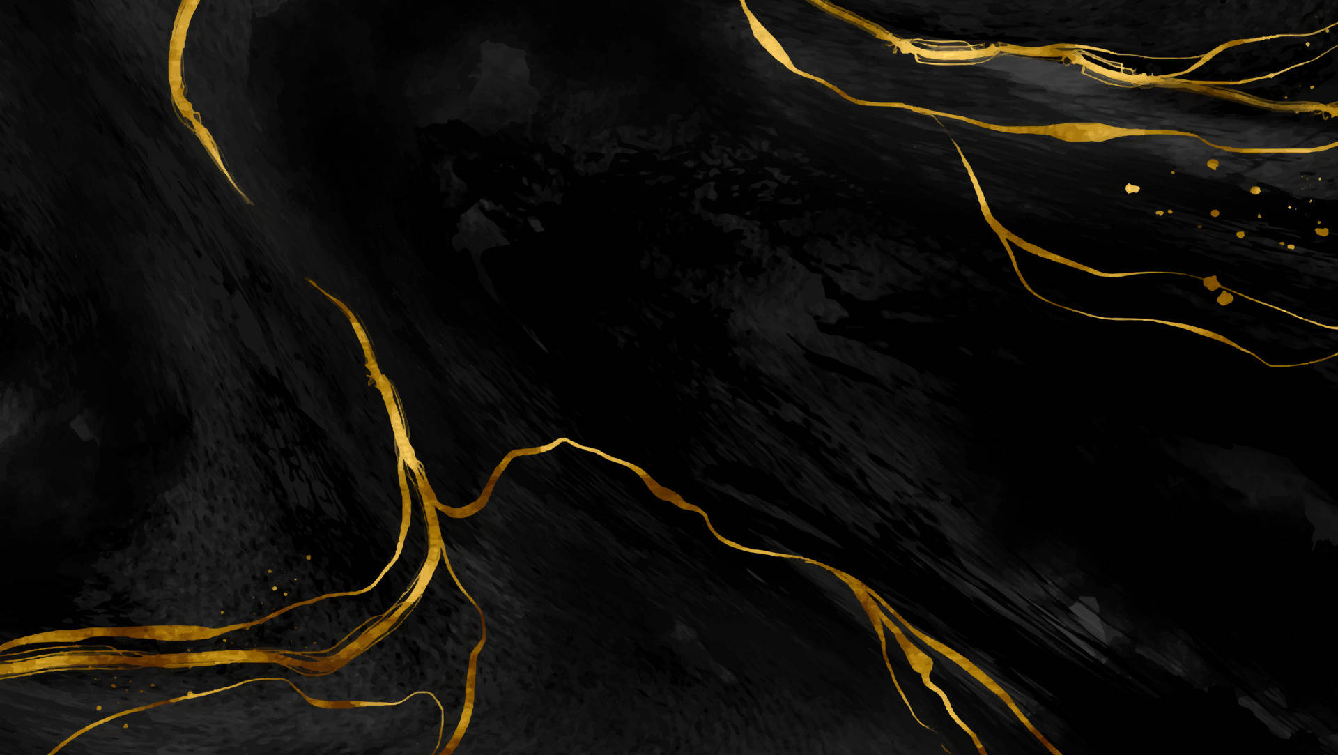 Black and Gold Marble Texture, golden brushstrokes, textured black canvas, Full HD Desktop Wallpaper