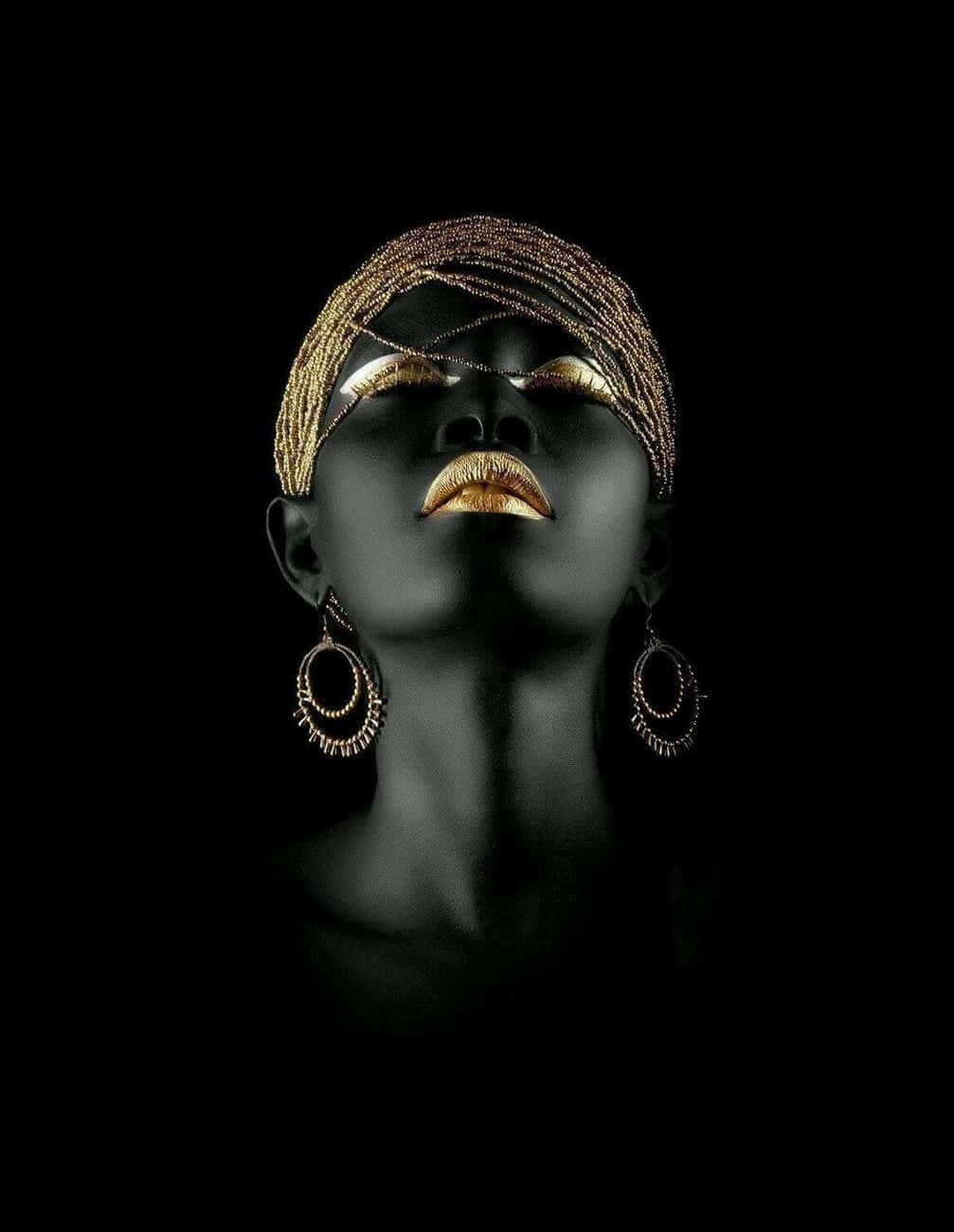 Black Gold, golden lips, golden eyes, HD Phone Wallpaper
