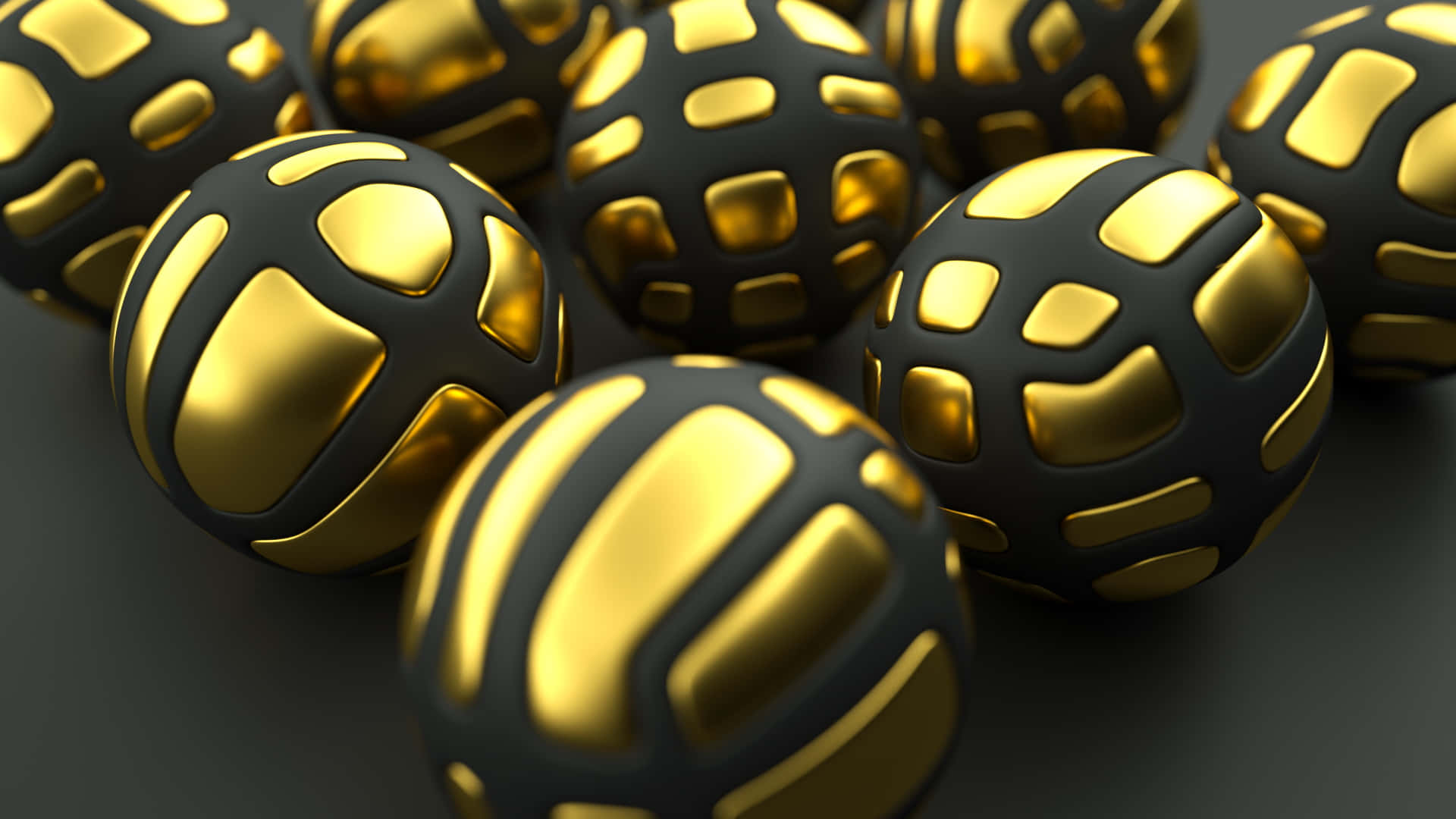 gold and black eggs, shiny black spheres, golden geometric patterns, Full HD Desktop Wallpaper