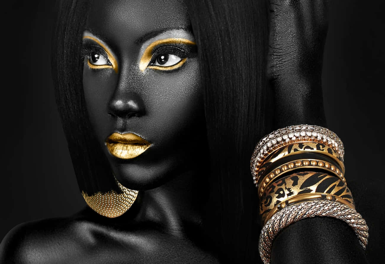 black and gold, gold makeup, leopard-print jewelry, HD Desktop Wallpaper
