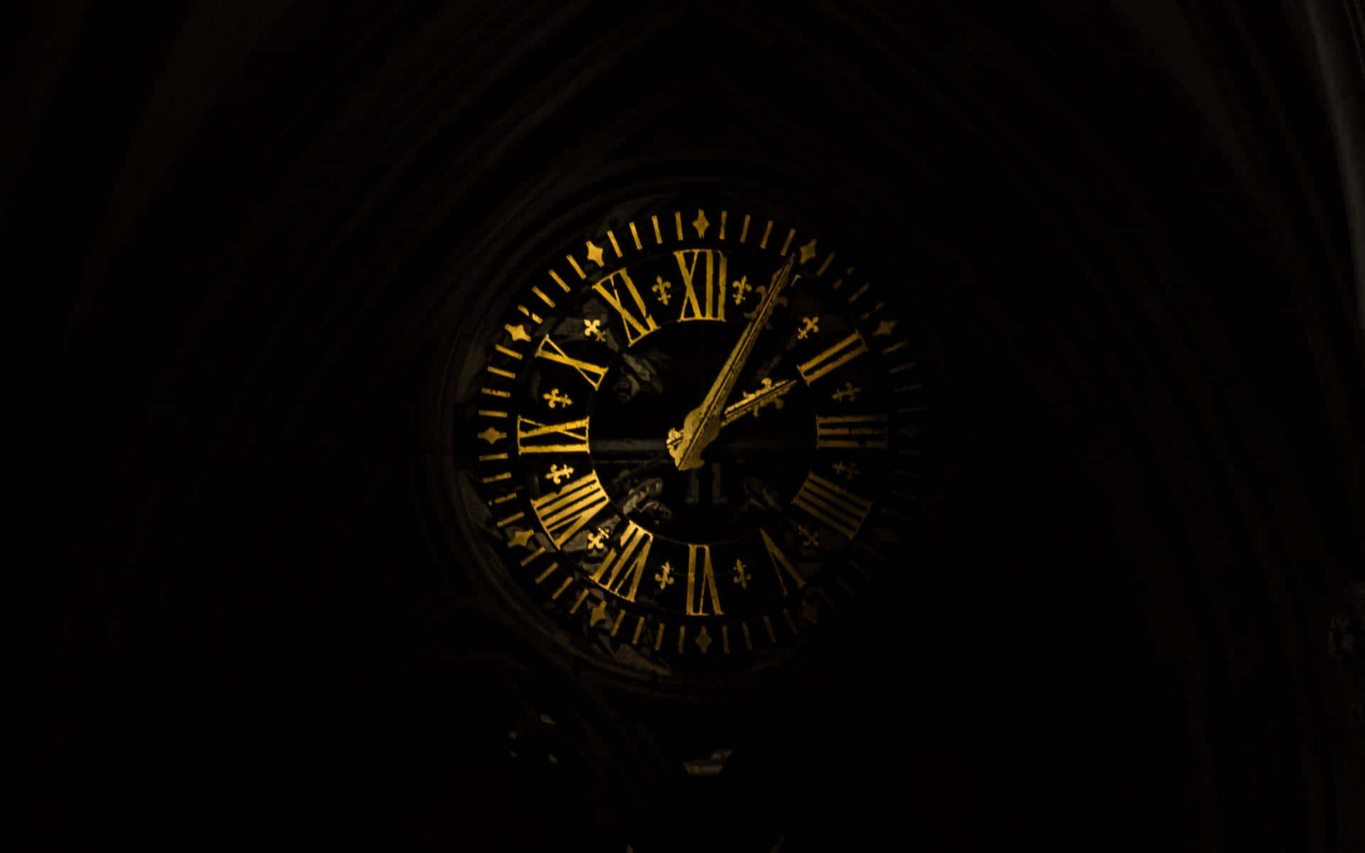 golden clock, Roman numerals, fleur-de-lis marks, Full HD Desktop Wallpaper