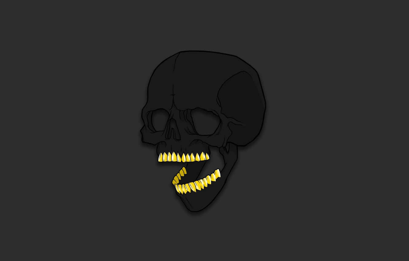 black skull, sharp yellow teeth, dark gray background, HD Desktop Wallpaper