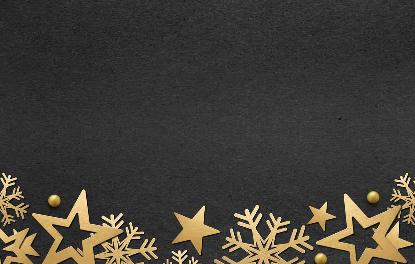 black background, golden stars, snowflakes, HD Desktop Wallpaper