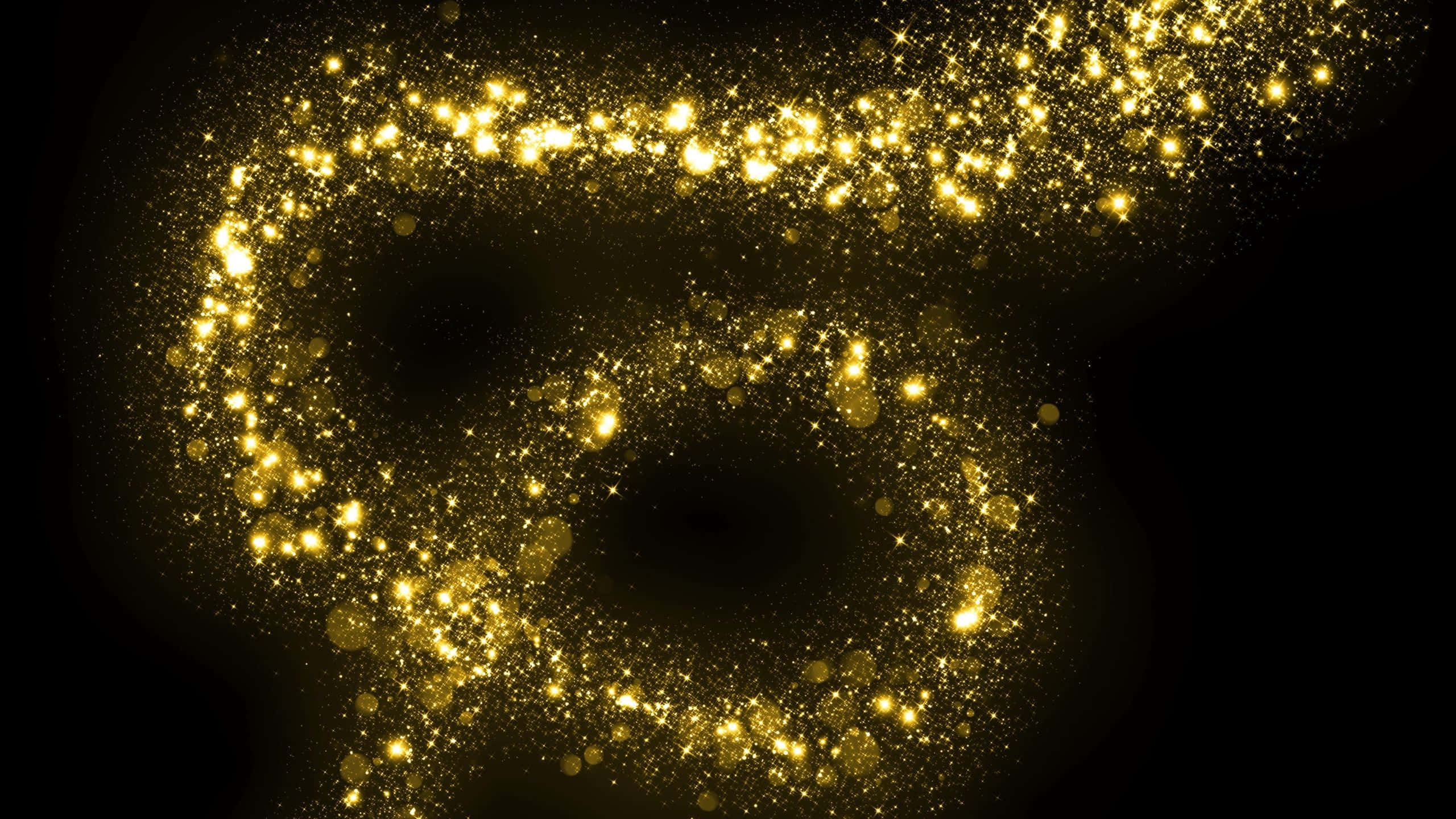 Black and Gold Glitter, Golden glitter particles, glowing spiral, 2K Desktop Wallpaper