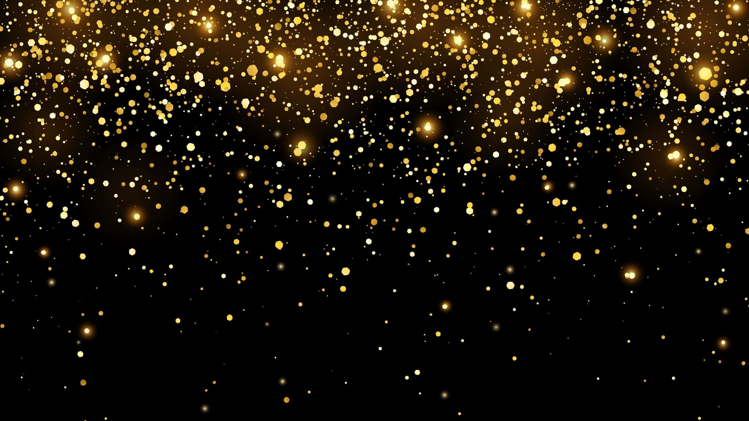 Black And Gold Glitter, golden glitter particles, deep black background, 2K Desktop Wallpaper