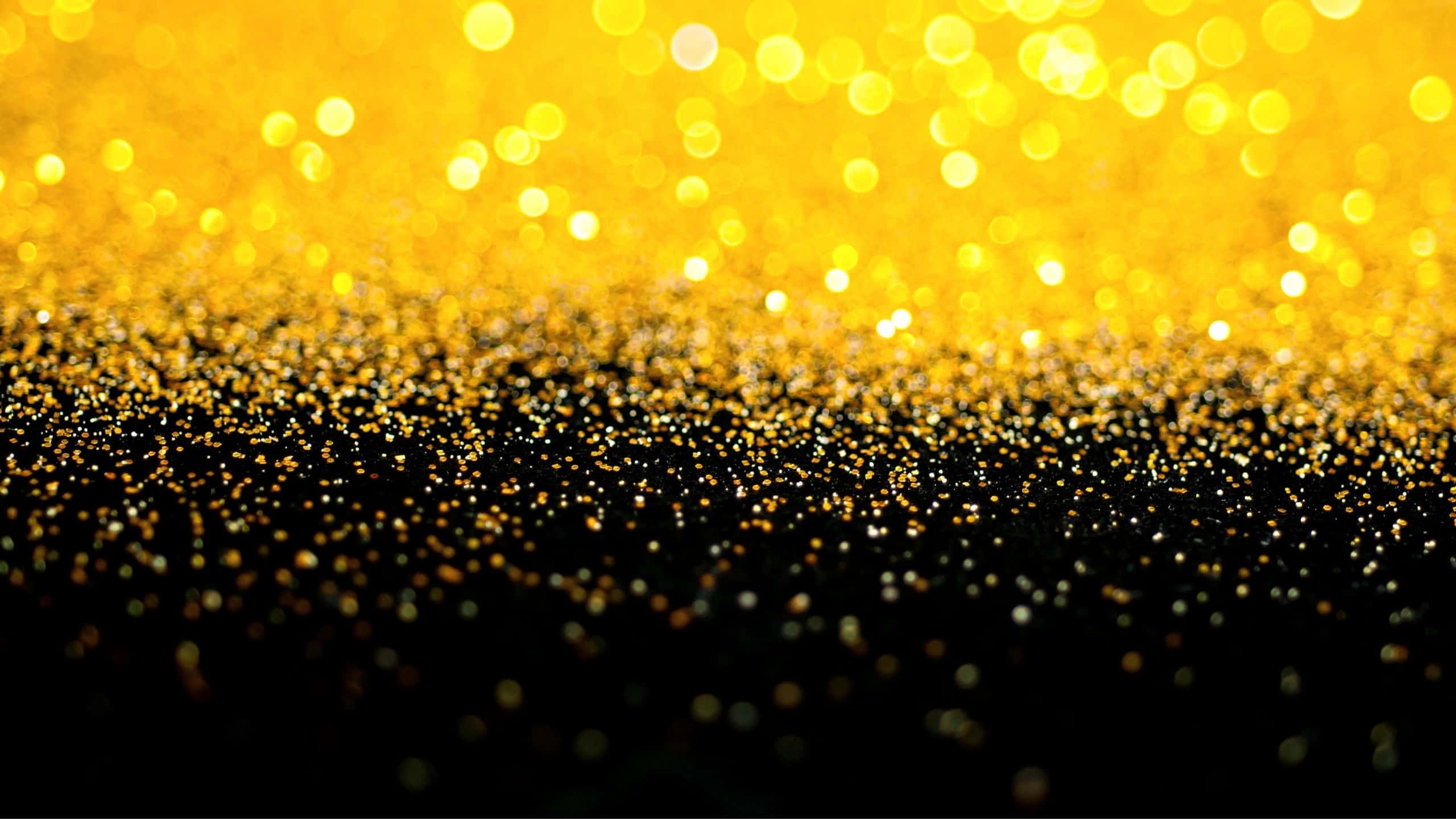 Black and Gold Glitter, golden glitter particles, black surface, 2K Desktop Wallpaper