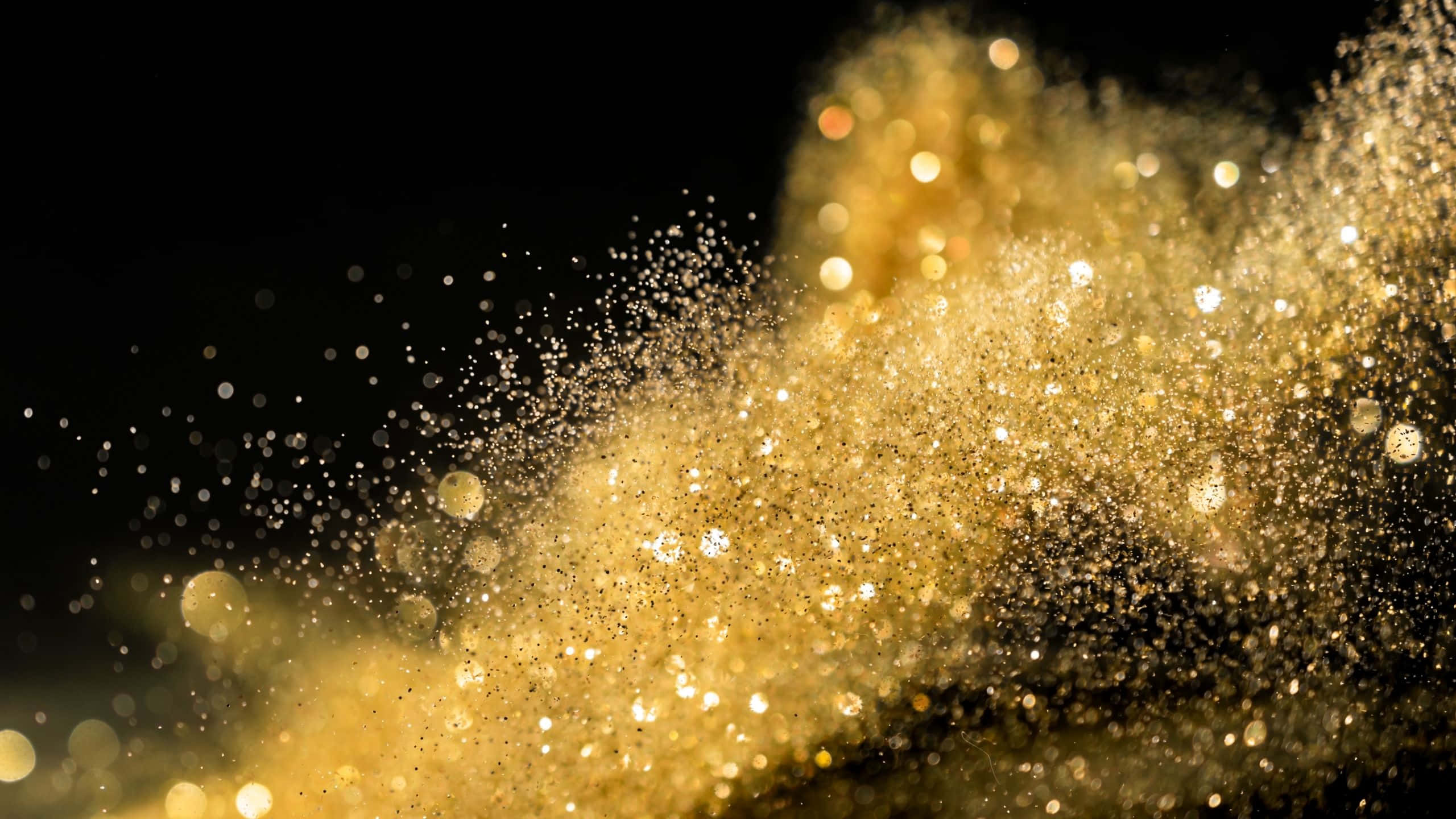 Black And Gold Glitter, golden glitter particles, deep black background, 2K Desktop Wallpaper